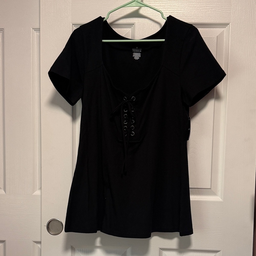 Torrid Black Lace-Up Blouse